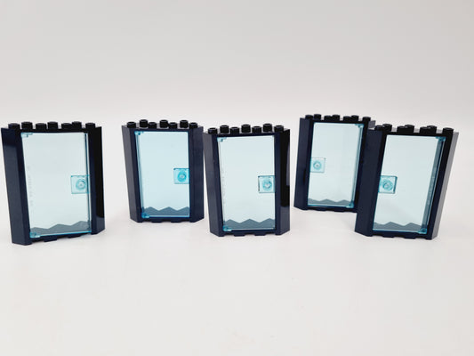 Lego Türen Ecktür 5 STK Türrahmen schwarz + Transparent Blau  4x4x6 28327