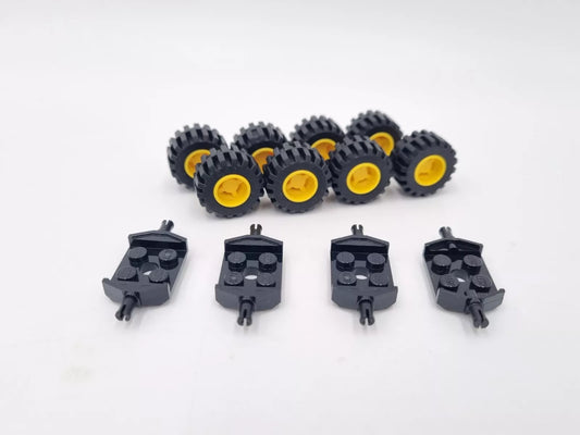 LEGO® 8 Reifen Räder gelb  mit Achse Aufhängung